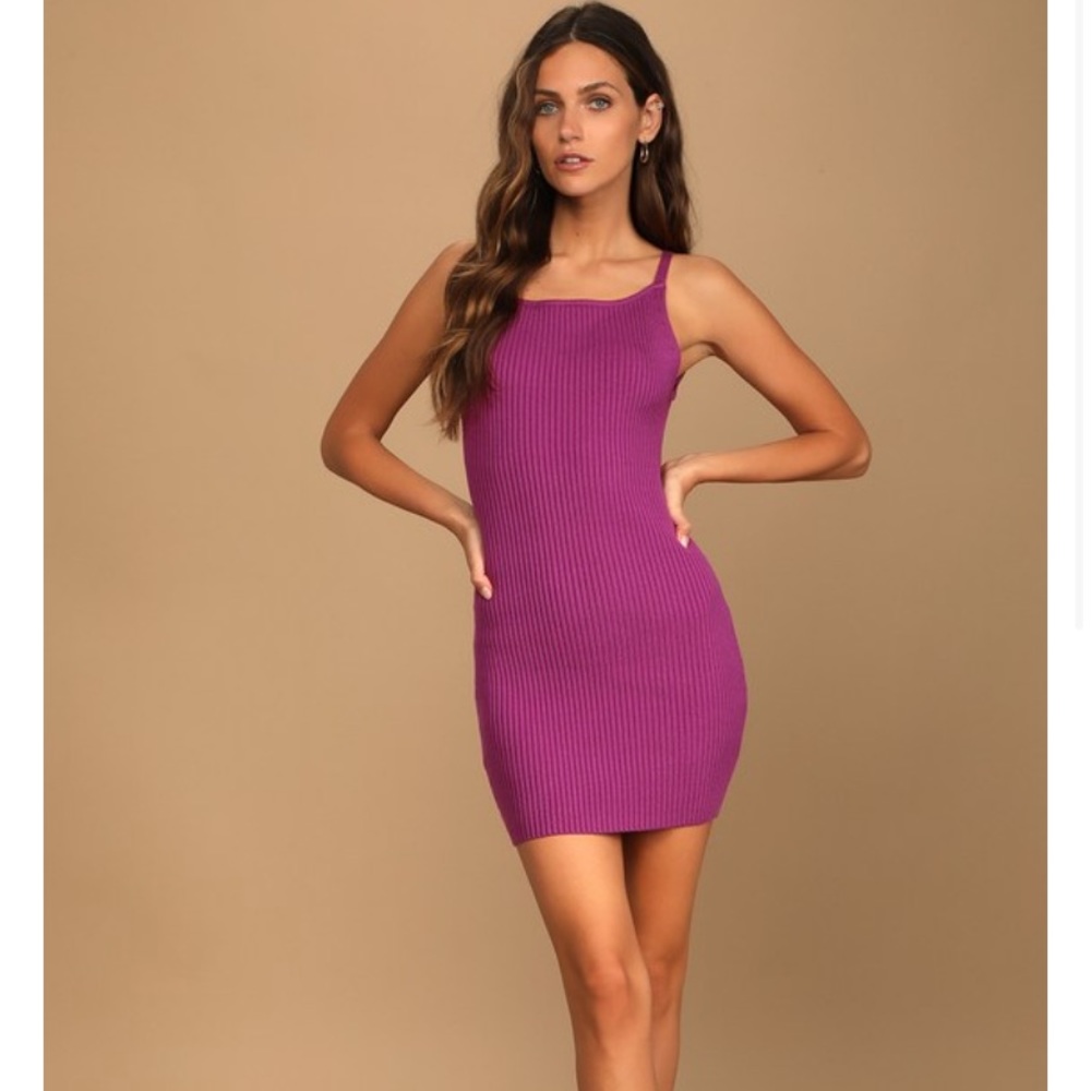 NWT Lulu’s Magenta Ribbed Knit Dress